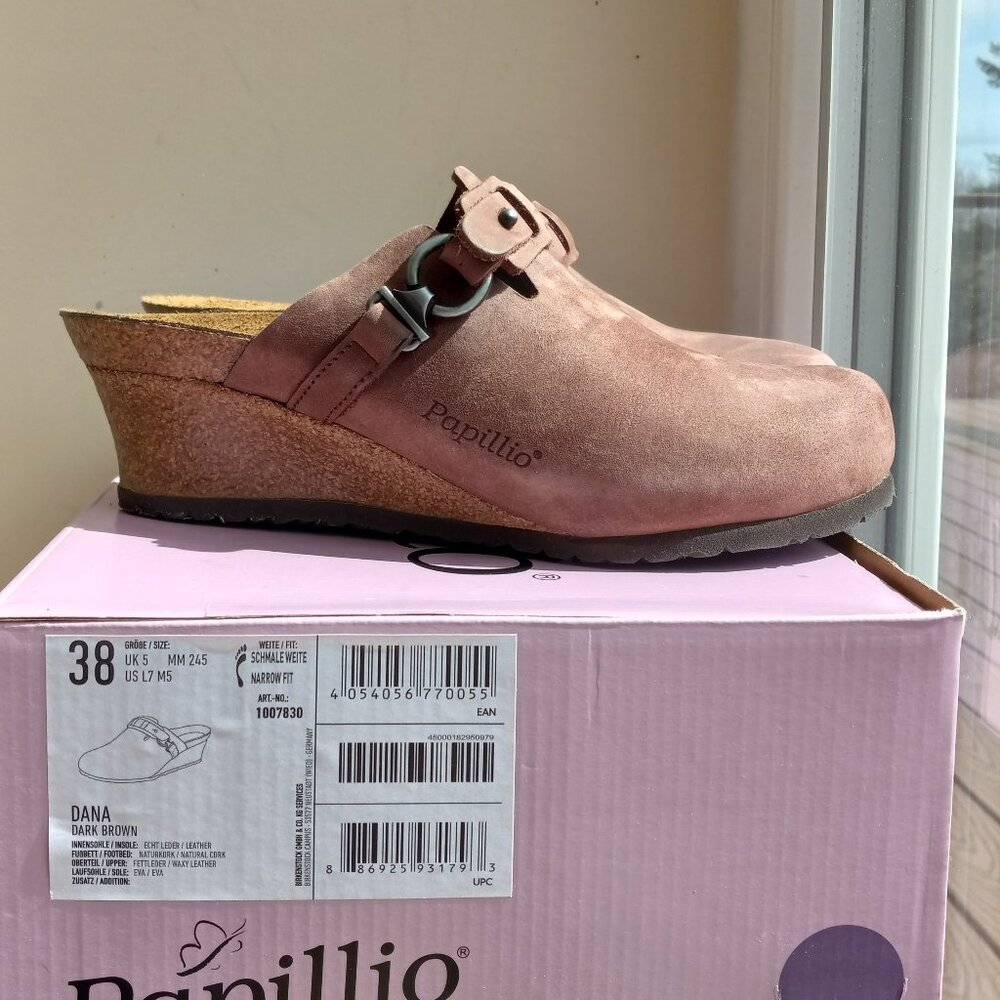 Birkenstock Papillio Brown Suede Leather Dana Clogs Sz EU 38 Narrow / US 7 - 7.5